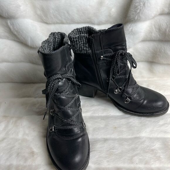 Bare traps black faux leather ankle boots side zipper black sweater back… - Picture 3 of 13